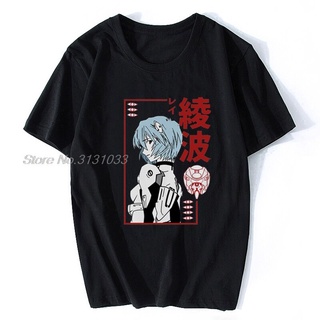 เสื้อยืดผ้าฝ้ายพรีเมี่ยม Giappone เสื้อยืดลําลอง แขนสั้น พิมพ์ลายอนิเมะ Rei Ayanami Evangelion สีดํา สําหรับผู้ชาย และผู