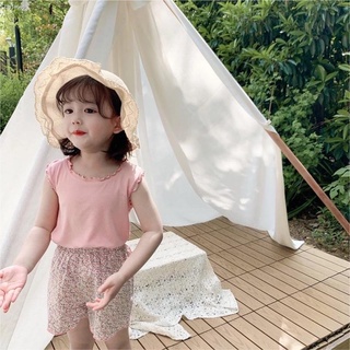 จัดส่งได้ตลอดเวลาPRETTY BABY🧸พร้อมส่ง1-8ปี🧸เสื้อเด็กผู้หญิง เสื้อคอกลมเเขนกุด(สีพลาสเทล)เนื้อผ้านุ่ม 103