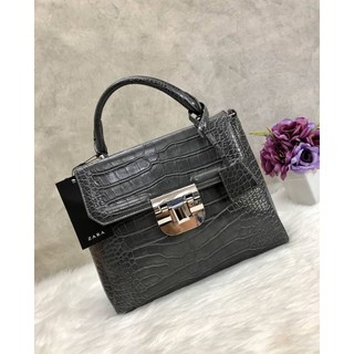 Zara Croc Handle Bag พร้อมส่งรุ่นใหม่!!กระเป๋าถือหรือสะพายข้างได้ หนังลายจรเข้ หนังนิ่ม