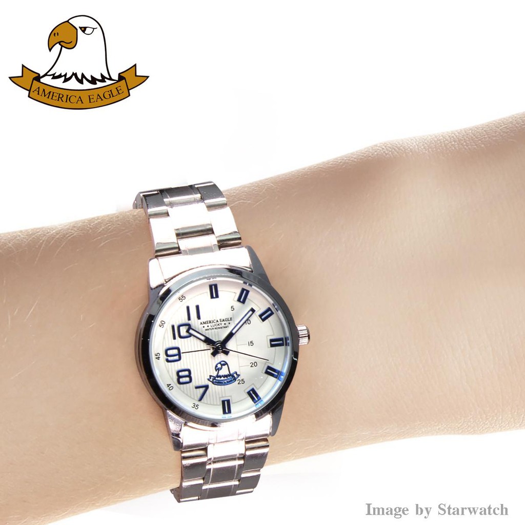 AMERICA EAGLE นาฬิกาข้อมือผู้หญิง สายสแตนเลส รุ่น AE000L - Silver / WhiteBlue