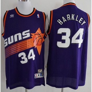 ใหม่ NBA Phoenix Suns สําหรับผู้ชาย #เสื้อกีฬาบาสเก็ตบอล ปักลาย Charles Barkley 34 สีม่วง สไตล์เรโทร