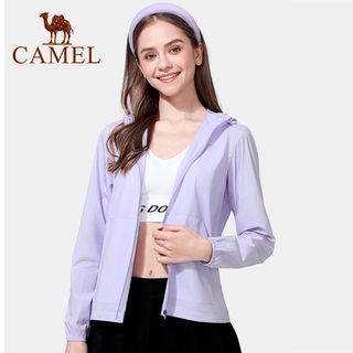 CAMEL เสื้อแจ็คเก็ตสําหรับสตรีผ้าไหมแขนยาวมีระบายอากาศ