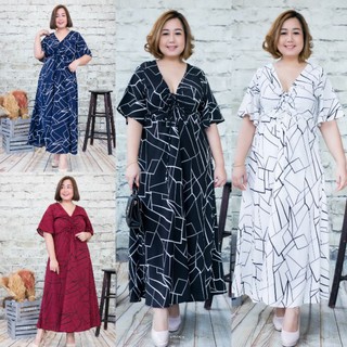 [พร้อมส่ง] ชุดเดรส สาวอวบ Plus Size พิมพ์ลาย มีเชือกรูดช่วงอก เนื้อดี งานสวย