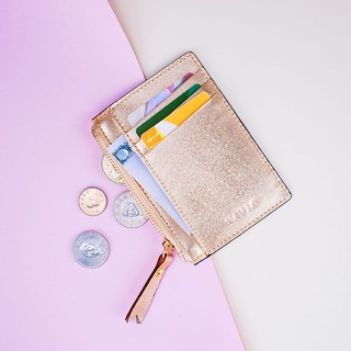 Vavia Zipped Card Purse กระเป๋าใส่บัตรแบบซิป สี Pink Gold หนังวัวแท้ มี 8 ช่องใส่บัตร และ 1 ช่องซิป