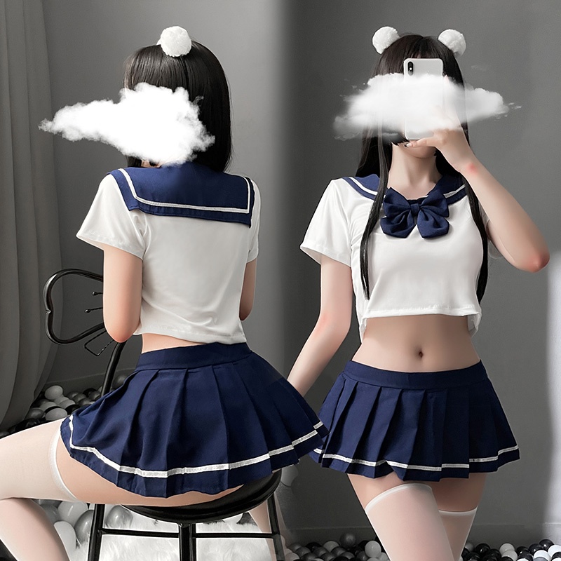 ชุดนักเรียนญี่ปุ่นและเกาหลีล้วนๆ คอสเพลย์ แบบปกกะลาสีเรือพร้อมเนคไท M-2XL T-028 - รูปที่ 6