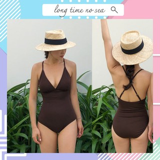 🌊🇹🇭 ชุดว่ายน้ำวันพีชสีน้ำตาล สายปรับได้ สไตล์เกาหลี Basic not basic รุ่น Strappy One Piece Swimsuit