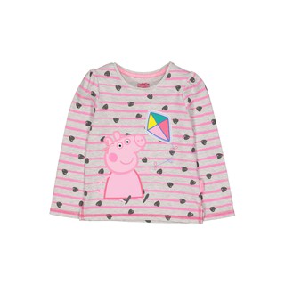 Mothercare  ชุดเด็ก เสื้อยืดแขนยาว สีเทา ลายทาง ลายเป๊บป้า [ลิขสิทธิ์แท้] Peppa Pig Stripe T-shirt