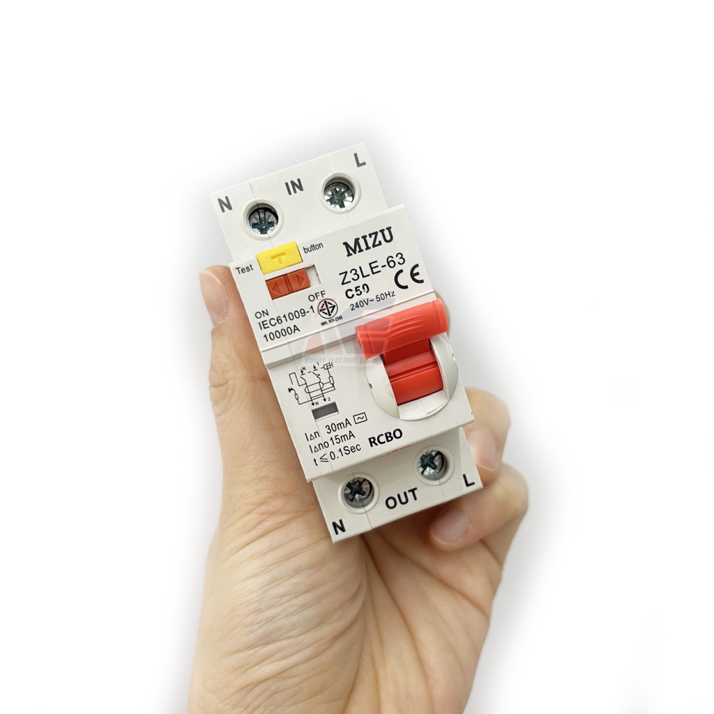 Mizu เมนกันดูด RCBO 2P 50A 63A Z3LE-63 เมนเซอร์กิต เซอร์กิตกันดูด เบรกเกอร์กันดูด เมนเบรคเกอร์