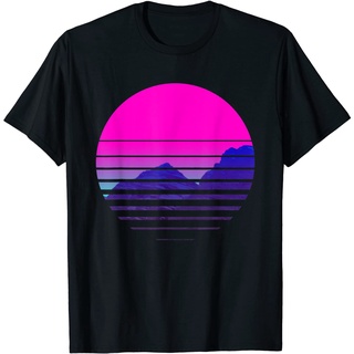 เสื้อยืด พิมพ์ลายภูเขา Vaporwave Aesthetic Sundownsunrise สําหรับผู้ชาย