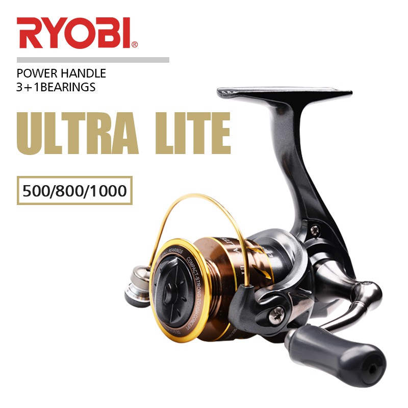 ใหม่ RYOBI ULTRA LITE 500/800/1000 mini Spinning Fishing Reels 3 + 1BB Gear Ratio 5.2:1 ลากสูงสุด 3 