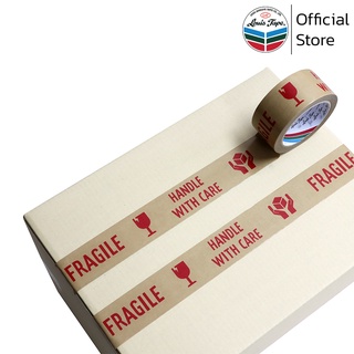 LOUIS TAPE เทปกระดาษกาวในตัวพิมพ์ "Fragile / Handle with care" 2 นิ้ว x 25 หลา (1 ม้วน)