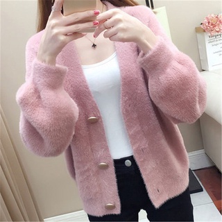 สปอตสิน✱เสื้อสเวตเตอร์ไหมพรม 2023 ใหม่เกาหลีรุ่น Mink Fleece ถักเสื้อกันหนาวผู้หญิง