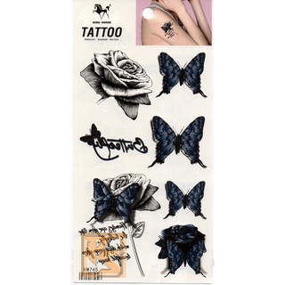 Tattoo Fashion กุหลาบ Rose ผีเสื้อ Butterfly แท็ททู สติกเกอร์ HM745