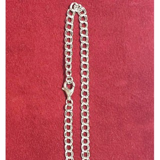 SALE สร้อยข้อมือเงินแท้ ชุบทองคำขาว ลาย Double Parallel Chain ยาว 5.5 นิ้ว กับ 6.5 นิ้ว + สายต่อ 1 นิ้ว
