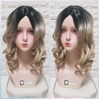 ombre wig gold/black 45cm วิกผมโคนดำปลายลอนบลอนด์ทอง​(พร้อมส่งจากไทย)​