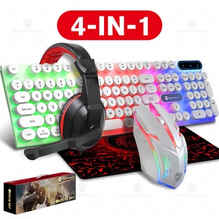 NEWMINE (4IN1) Gaming Keyboard Mouse Set รวม(คีย์บอร์ด + หูฟัง + แผ่นรองเมาส์ + เมาส์) ใช้งานได้: ทำงาน, เรียน, เกม