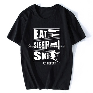 [COD]เสื้อยืดคอกลม แขนสั้น ผ้าฝ้าย พิมพ์ลายกราฟฟิค Eat Sleep Ski Repeat Birthday สไตล์ฮาราจูกุ