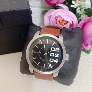 (สด-ผ่อน)🎗แท้100% DIESEL Black Dial Tan Leather Strap Mens Watch⌚