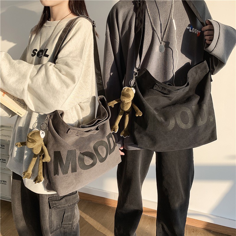 กระเป๋าผ้าแคนวาส สะพายข้าง เรียบ สวย สไตล์มินิมอล Canvas Tote Bag Shoulder Bag Messager Bag Crossbod