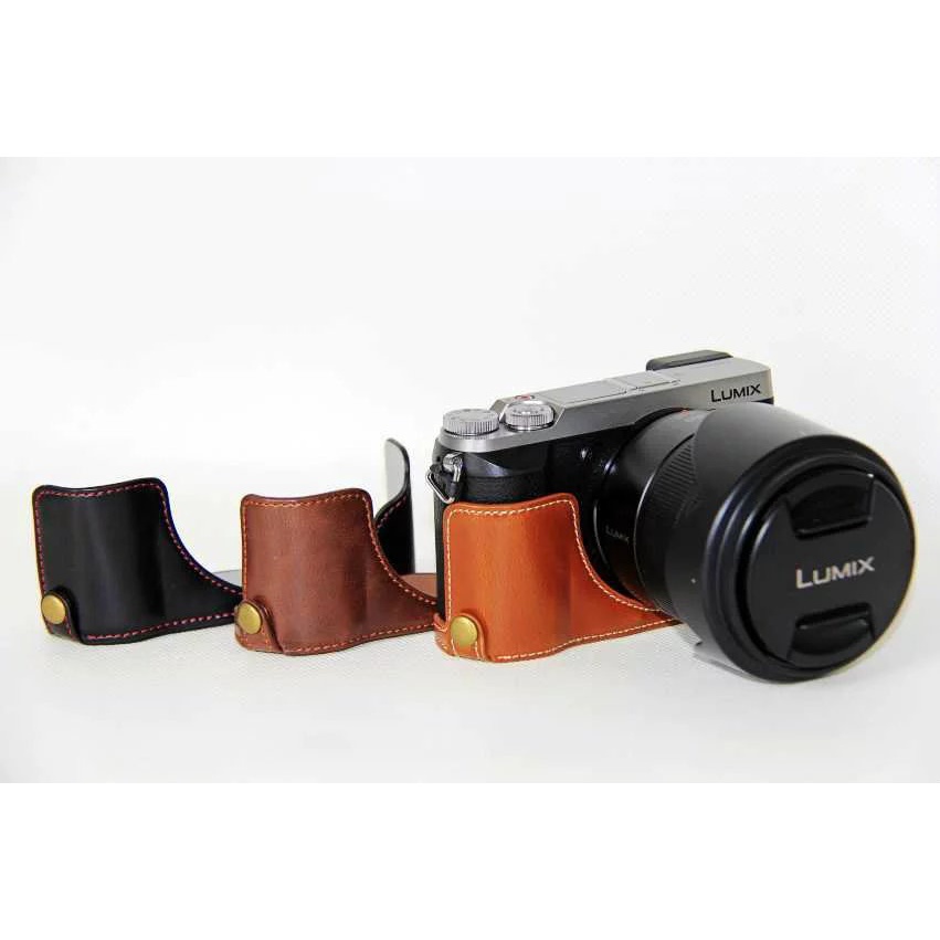กระเป๋ากล้องหนัง PU ครึ่งสําหรับ Panasonic Lumix DMC GX80 DMC GX85 GX80 GX85 กล้องครึ่งชุด