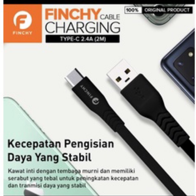 TYCE C ANDROID 2M FAST CHARGING FINCHY สายเคเบิลข้อมูลดั้งเดิม