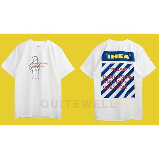 เสื้อยืดโอเวอร์ไซส์QWT78-2 IHEA x OW WHITE ขาวS-3XL