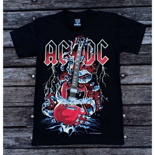 #เสื้อยืดคอกลม#เสื้อยืดผ้าฝ้าย แขนสั้น พิมพ์ลาย NTS 14R217 ACDC HARD ROCK N ROLL BAND LIGHTNING STRIKE กีตาร์ไฟฟ้า ระบบใ