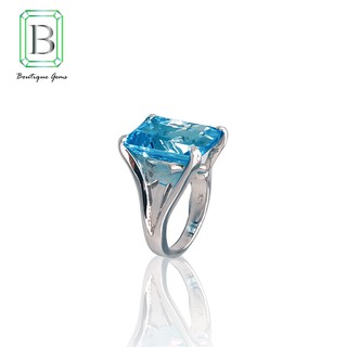 แหวน พลอยแท้ บลูโทปาส Blue Topaz ตัวเรือนเงิน 92.5