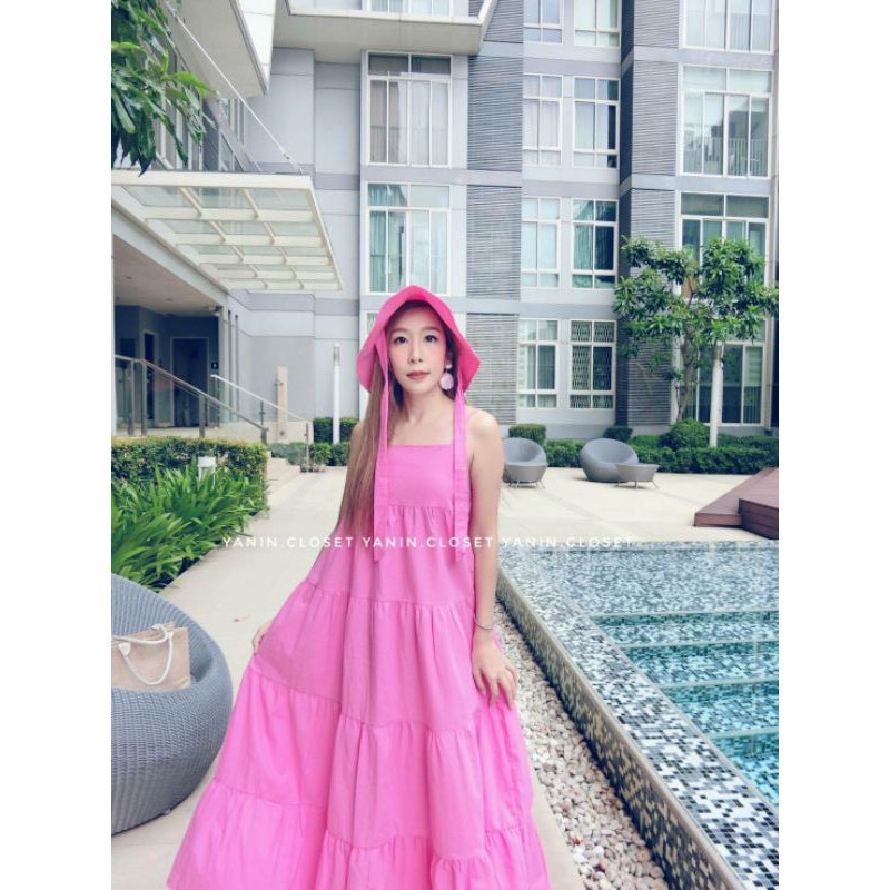 PE051 TARA Set Dress สายเดี่ยวเดรส ชุด+หมวก มียางสม็อกหลัง พร้อมหมวกปีกกว้าง เนื้อผ้าไหมอิตาลี ผ้าสวย พริ้ว เบาแต่ไม่บาง ราคา ถูกที่สุด ดีลบีเคเค แกลเลอรีภาพที่ 7