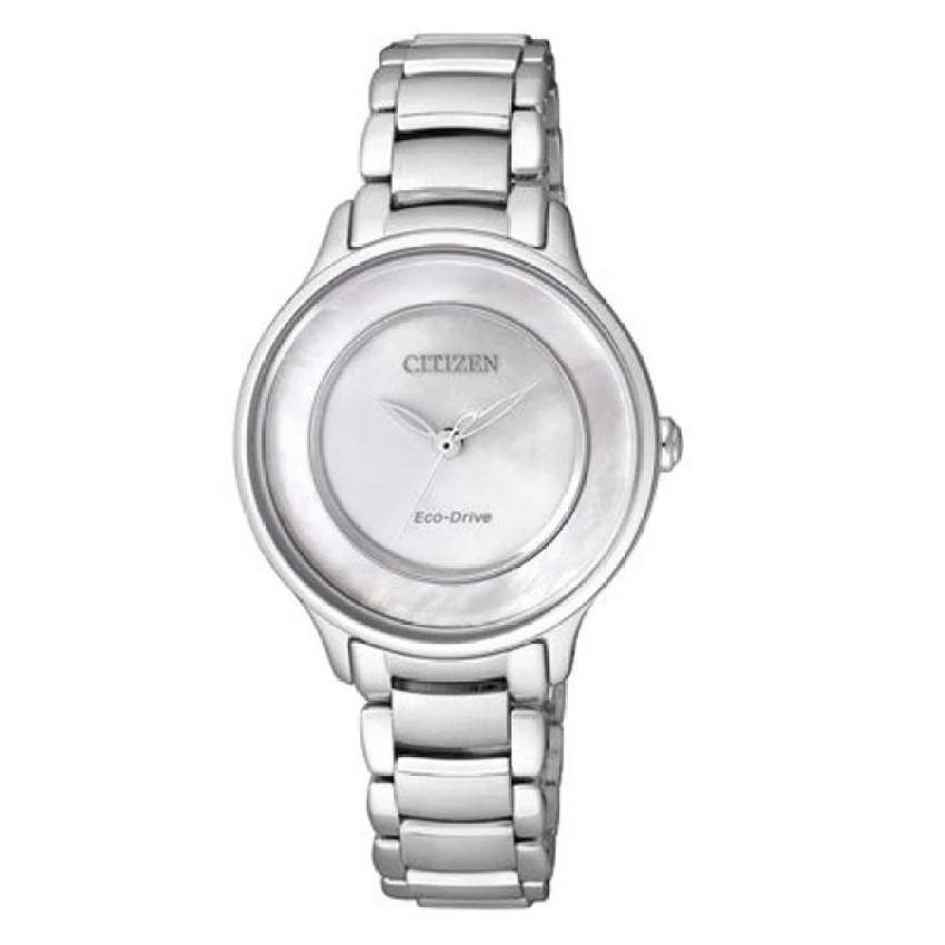 CITIZEN Eco-Drive White Pearl Dial Ladies Watch Stainless Strap EM0380-57D - Silver