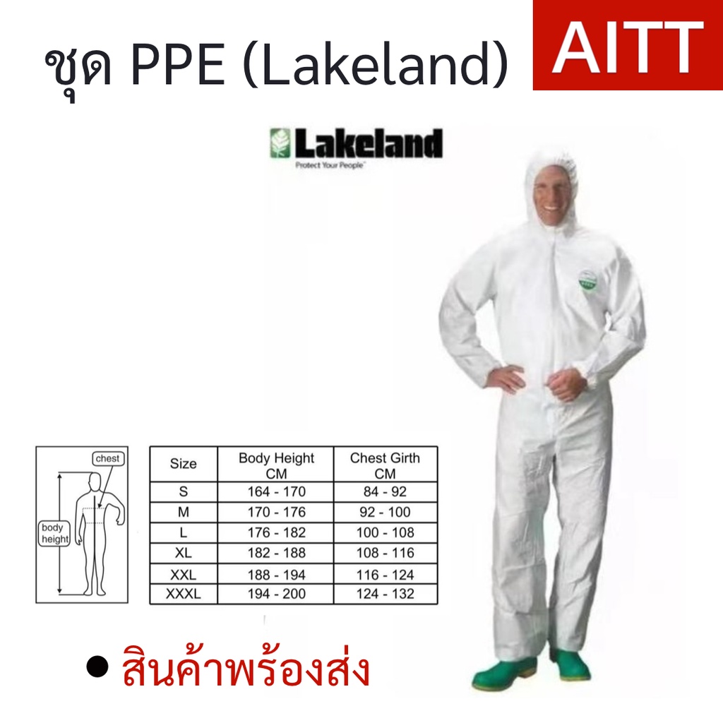 PPE Lakeland แบบคลุมทั้งตัวType 5/6 EN14126 ป้องกันการสัมผัสเชื้อโรค คุณภาพดี