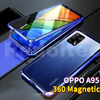 เคส OPPO A95 4G 360 สองด้านด้านหน้าหลังกระจกแม่เหล็กดูดซับ เต็มร่างกายป้องกันแม่เหล็กฮาร์ดปกหลัง OPPO A95