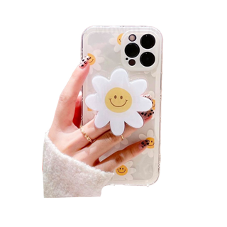 Mowin - เคส iphone เคสไอโฟน iPhone 13 Pro Max ซิลิโคนนิ่มใสเชลล์สแควร์ขอบเดซี่ดอกไม้ Popsocket ขาตั้งพับเคสโทรศัพท์ขาตั้งเดสก์ท็อป เคสซิลิโคนใส ลายดอกเดซี่ พร้อมขาตั้งพับ สำหรับ iPhone 12 Pro Max XS SE 8plus mini MAX SE2020 12 7 Xr 11 Pro 7plus