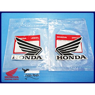 HONDA WING (75 mm.) STICKER "BLACK" &amp; "WHITE" "GENUINE PARTS"  // สติ๊กเกอร์ Honda แท้ สีดำตัดเส้นขาว ขนาด 75MM