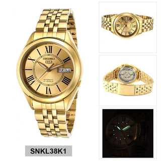 Win Watch shop นาฬิกา Seiko Automatic รุ่น SNKL38K1 นาฬิกาผู้ชาย สายสีทอง หน้าปัดโรมัน สีทอง