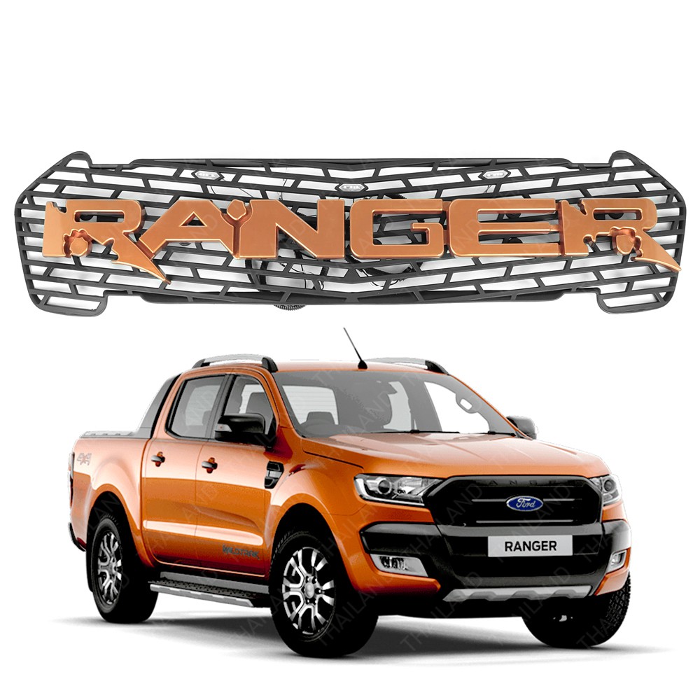 กระจังหน้ามีไฟ LED กระจังหน้า v.2 สีส้ม สำหรับ Ford Ranger ปี 2015-2017