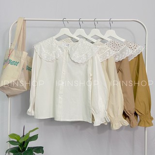 เสื้อแขนยาวสีพื้นแต่งปกลูกไม้