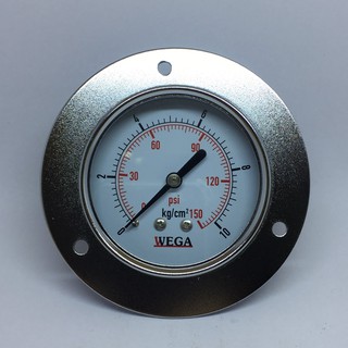 เกจวัดแรงดัน แรงดูด ขนาด 2.5" WEGA pressure gauge เหล็ก ขนาดหน้าปัด 2.5 นิ้ว เกลียว 1/4" ออกด้านหลัง แบบมีปีกหน้าแปลน