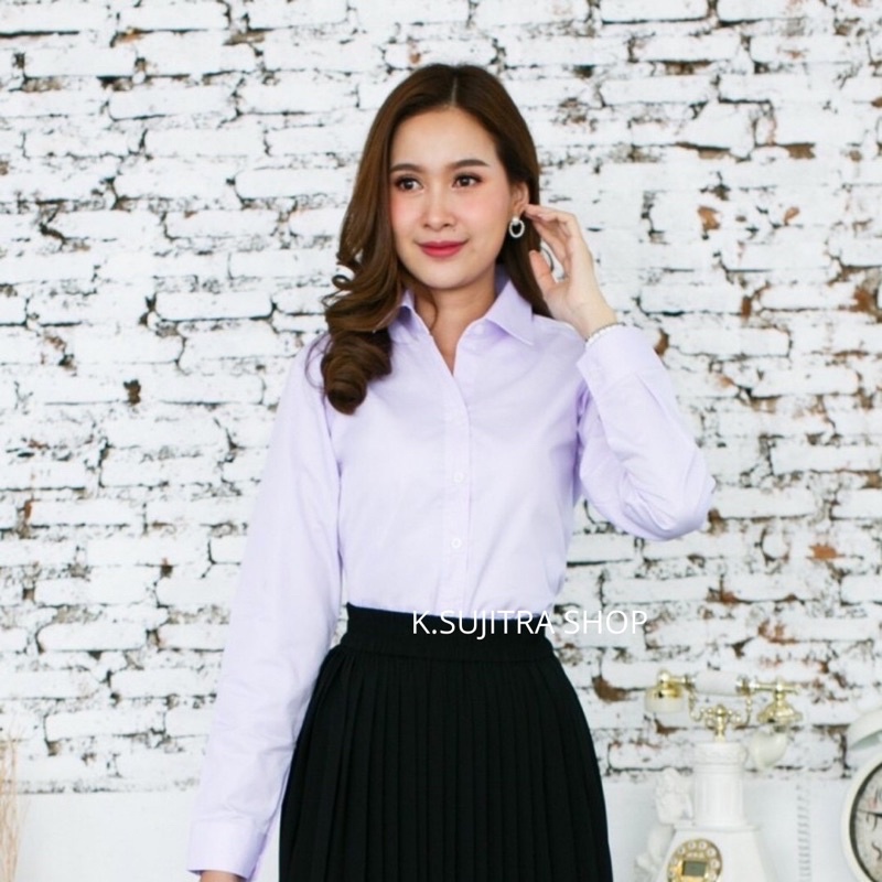 เสื้อนักศึกษาหญิงแขนยาวสีโอโม่ แบบหลังจีบ