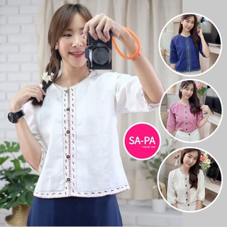 SAPA FASHION เสื้อผ้าฝ้าย เสื้อพื้นเมือง คอกลม งานปักมือ มีอก34 36 38 40 42นิ้ว ล้านนา ผ้าไทย แขนสามส่วน