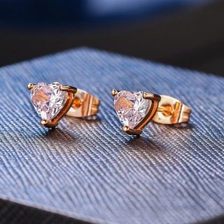 Zhouyang รักหัวใจสตั๊ดต่างหูสำหรับผู้หญิงสไตล์เกาหลี Zircon Rose Gold สีสตั๊ดหูแหวนอุปกรณ์เสริมเครื่องประดับของขวัญ E342