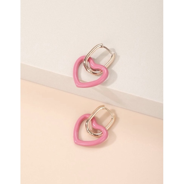 Heart earrings-Gold and Pink