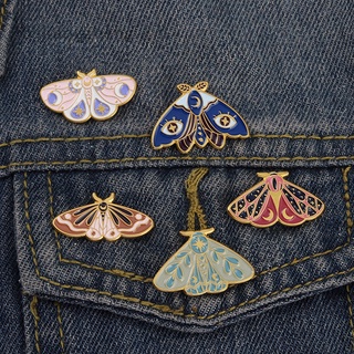 เข็มกลัด Moth Enamel Pin Butterfly Moon Star สีทองสําหรับผู้ชายและผู้หญิง