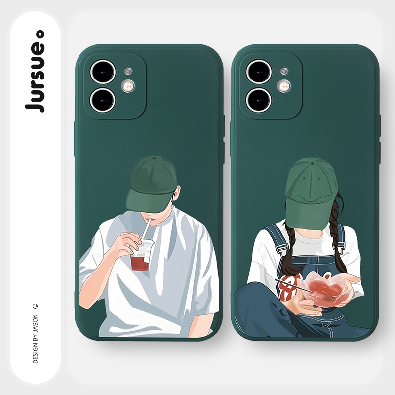 JURSUE เคสคู่ เคสไอโฟน คู่รัก ขอบเหลี่ยมกันกระแทกซิลิโคนนุ่มการ์ตูนน่ารักตลก เคสโทรศัพท์ Compatible for iPhone 16 15 14 13 12 11 Pro Max SE 2020 X XR XS 8 7 Plus พลัส Y2097