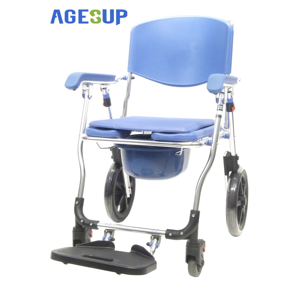 เก้าอี้นั่งถ่ายสำหรับผู้สูงอายุ เก้าอี้นั่งถ่ายอเนกประสงค์ รถเข็นอาบน้ำ/นั่งถ่าย คร่อมชักโครกได้ พับได้ รุ่น ALL BLUE