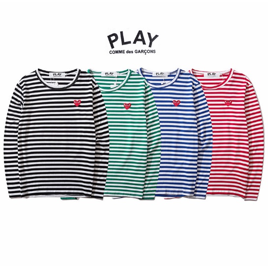 มาใหม่เล่น Play comme des garcons CDG ชายและหญิงลำลองผ้าฝ้ายแขนยาวเสื้อยืด