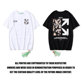 Off White ปิดสีขาวผู้ชายผู้หญิงเสื้อยืดเดซี่ขนาดเล็กเสื้อยืดสีดำและสีขาวท็อปส์ลำลองประเดิมเสื้อผ้า เสื้อยืดผ้าฝ้าย