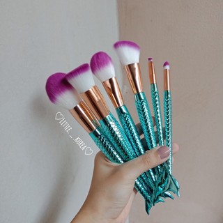 [พร้อมส่ง] แปรงแต่งหน้าด้ามจับเมอร์เมด 6 ชิ้น แปรงปัดแก้ม แปรงไฮไลท์แปลงแต่งหน้า (ด้ามเมอร์เมดสีฟ้า)