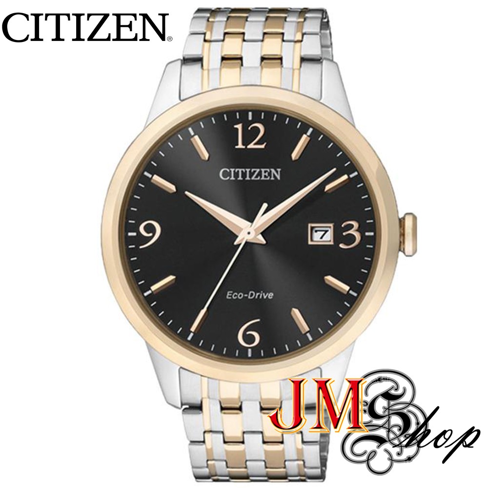 CITIZEN Eco-Drive นาฬิกาข้อมือผู้ชาย สายสแตนเลส รุ่น BM7304-59E (สีเงิน/สีทอง/หน้าปัดสีดำ)