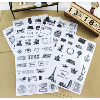 Big sale! korea VINTAGE STICKER วินเทจ เกาหลี พีวีซี สติ๊กเกอร์ ปารีส โรม บอลลูน ร้านกาแฟ มี 6 แผ่น